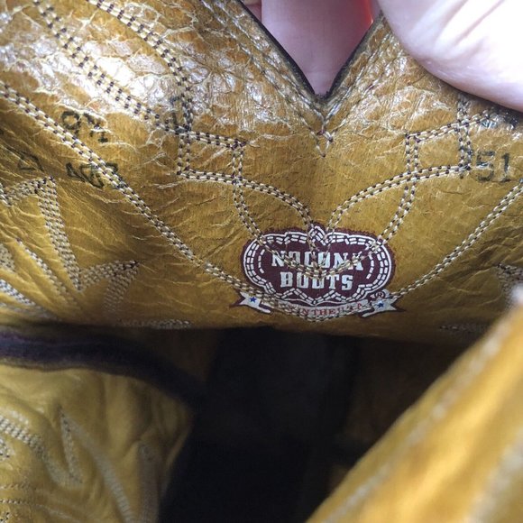 Vtg Nacona Boot Oxblood Leather Flame Stitch Cowboy Western Mens Sz 9.5D Rodeo - Picture 13 of 16